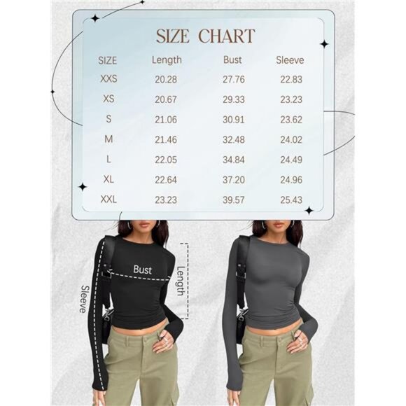 Womens Long Sleeve Shirts Basic Crop Tops Tight Slim Fit Teen Girls Fall Winter - Picture 6 of 7